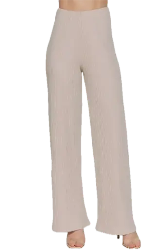 INSIDE ELASTIC WAISTBAND WIDE RIB KNIT PANTS