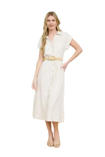 Striped Button Down Midi Shirt Dress