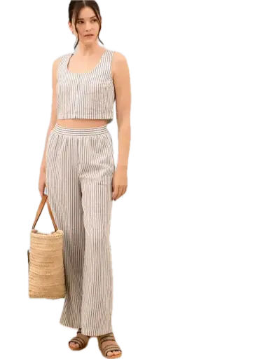 STRIPE SLEEVELESS CROP TOP AND LOUNGE BOTTOMS SET