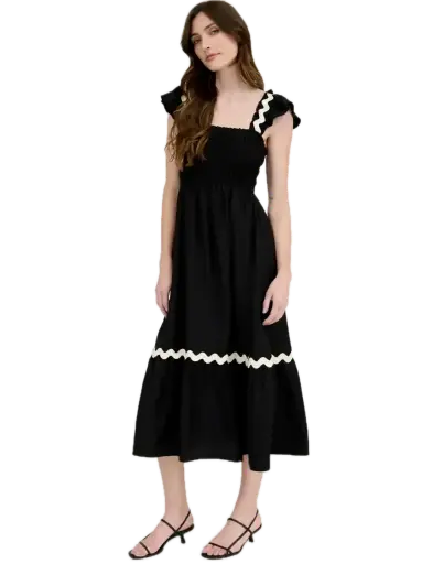 Rick Rack Trim Flutter Sleeve Midi Dress