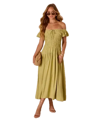 Linen Skies Flutter Sleeve Midi Dress