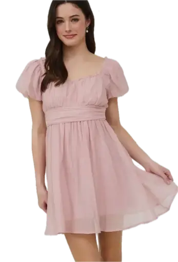 Balloon Sleeve Ruffle Trim Mini Dress