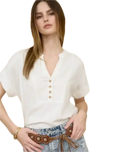 HENLEY SHORT BAT WING SLEEVE U HEM TOP