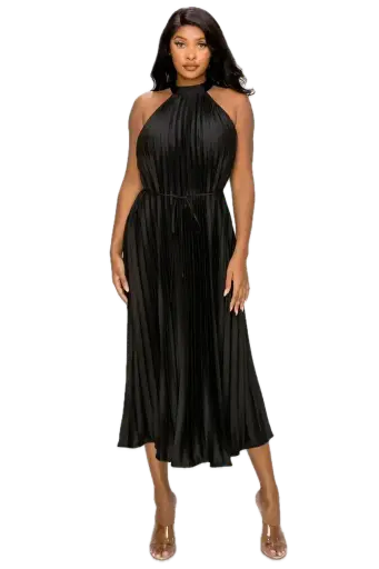 Pleated Halter Maxi Dress