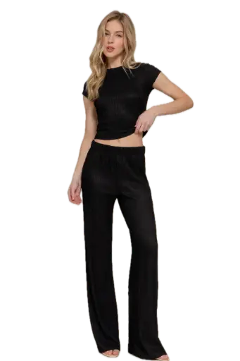 Short Slv Top & Flare Pants Set