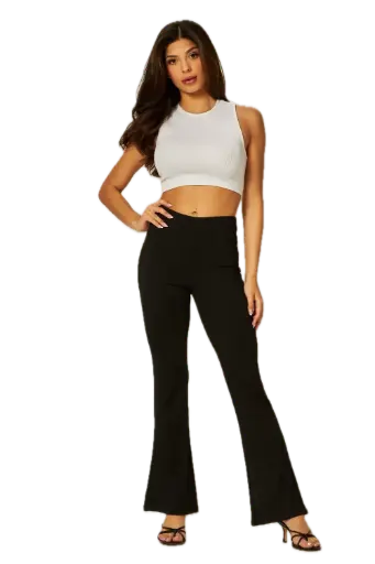 Stretchy Ribbed High-Waist Flare Pants