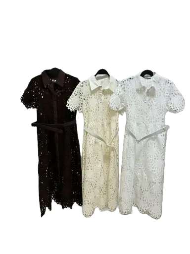 M8199 Elegant Eyelet Button-Down Dress