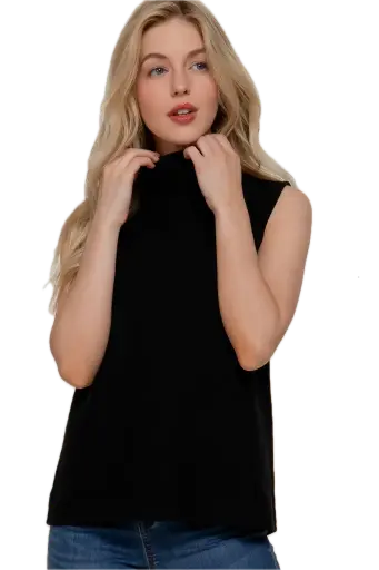 T14709 Sleeveless Turtle Neck Soft Knit Top
