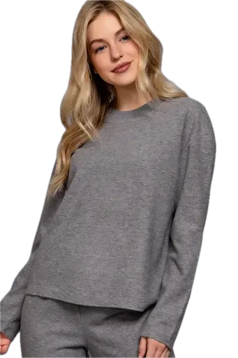 T14708 Long Slv Round Neck Soft Knit Top