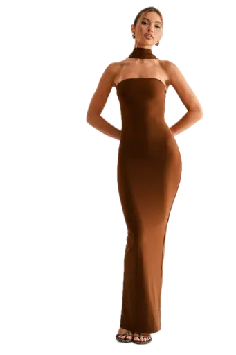 ED1725 Neck Scarf Bodycon Maxi Dress