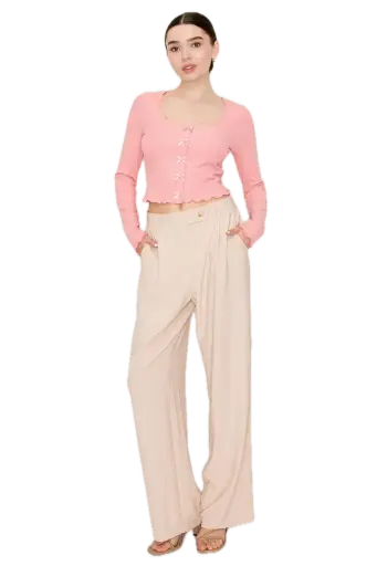 IP9279 Bow Detail Long Sleeve Cropped Top