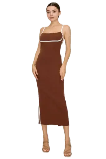 ID5982 Contrasting Sleeveless Slitted Maxi Dress