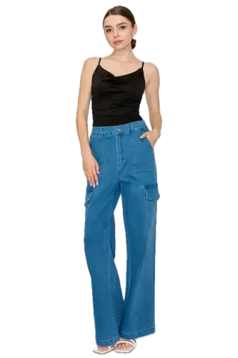 BP05743B Denim Cargo High-Rise Jeans 